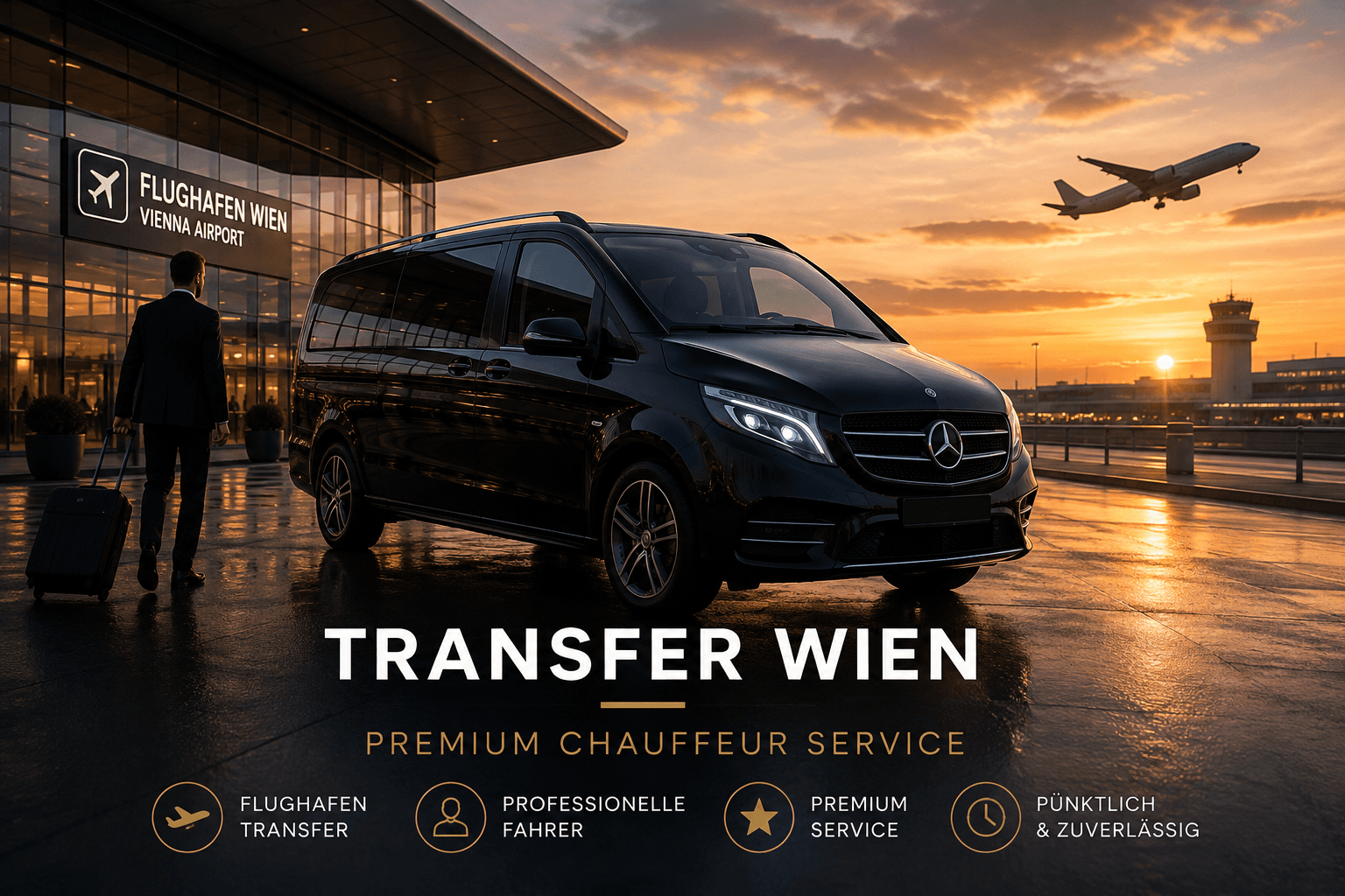 Flughafentransfer Wien mit Mercedes am Flughafen